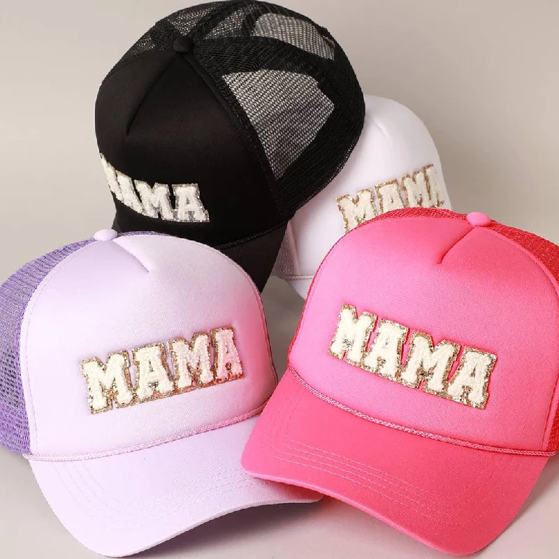 MAMA Sequin Chenille Patched Trucker Cap Sequin Dress Style