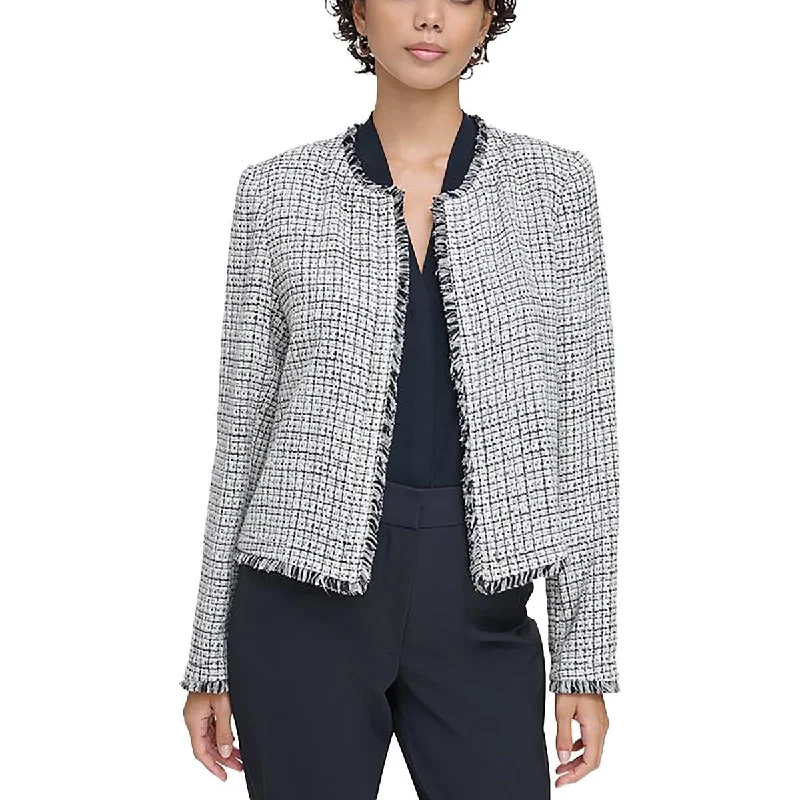 Womens Tweed Fringe Open-Front Blazer Women’s Business Blazer