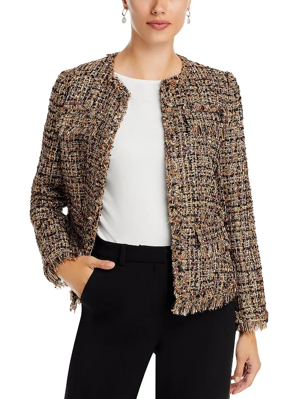 Womens Tweed Metallic Collarless Blazer Work Blazer Collection