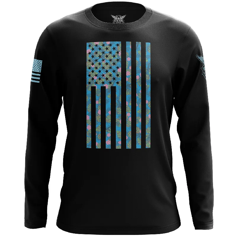 Tropical American Flag Long Sleeve Shirt