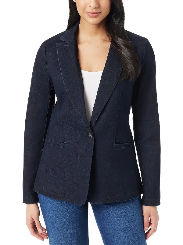 Womens Denim Stretch One-Button Blazer Chic Blazers for Women