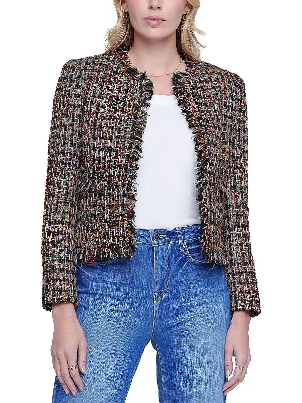 Angelina Womens Metallic Tweed Open-Front Blazer Printed Women’s Blazer