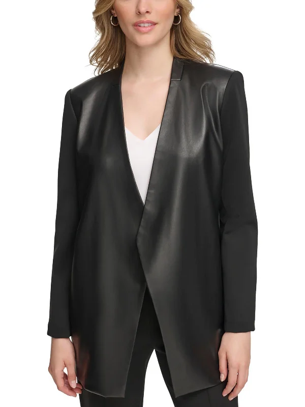 Womens Faux Leather Open-Front Blazer Blazer for Date Night