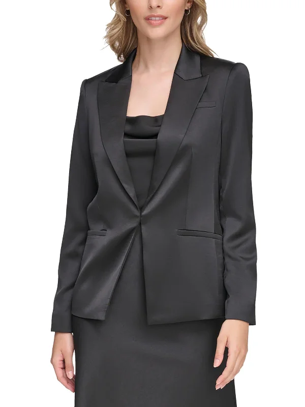 Womens Satin Suit Separate One-Button Blazer Checkered Blazer Jacket