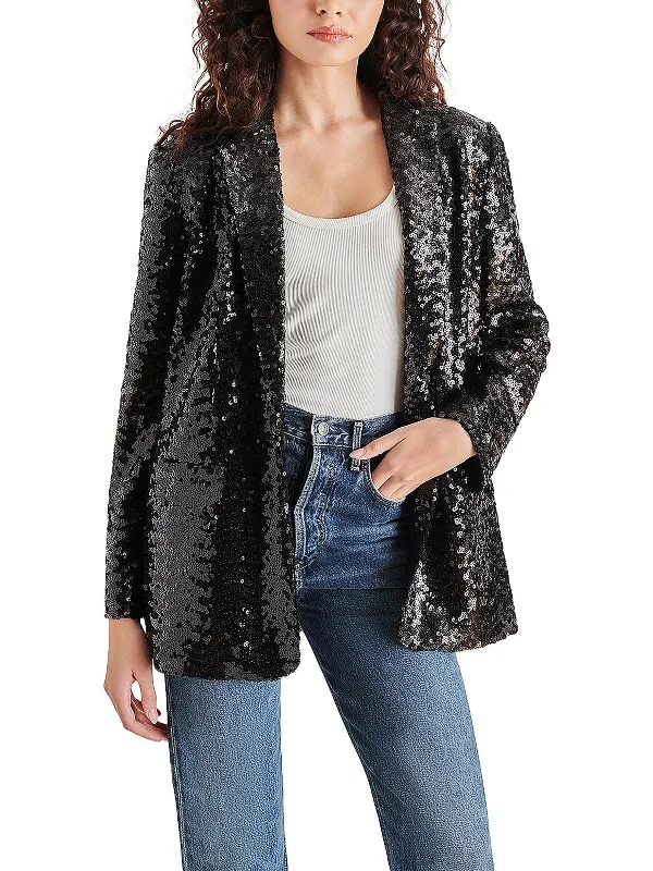 Womens Sequined Notch Collar One-Button Blazer Women’s Double-breasted Blazer