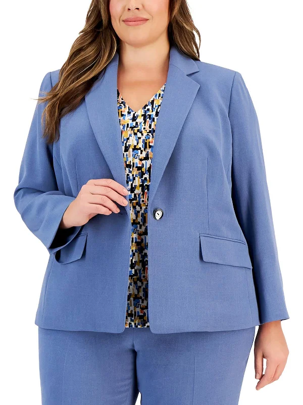 Plus Womens Solid Crepe One-Button Blazer Blazer Jacket Style