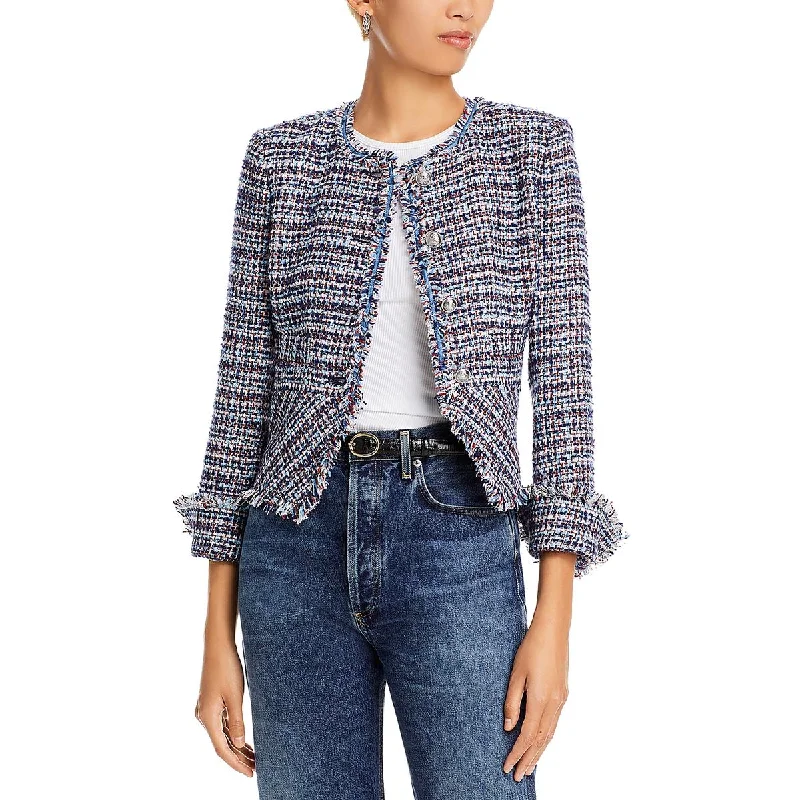 Elizabeth Womens Tweed Office Collarless Blazer Business Casual Blazer