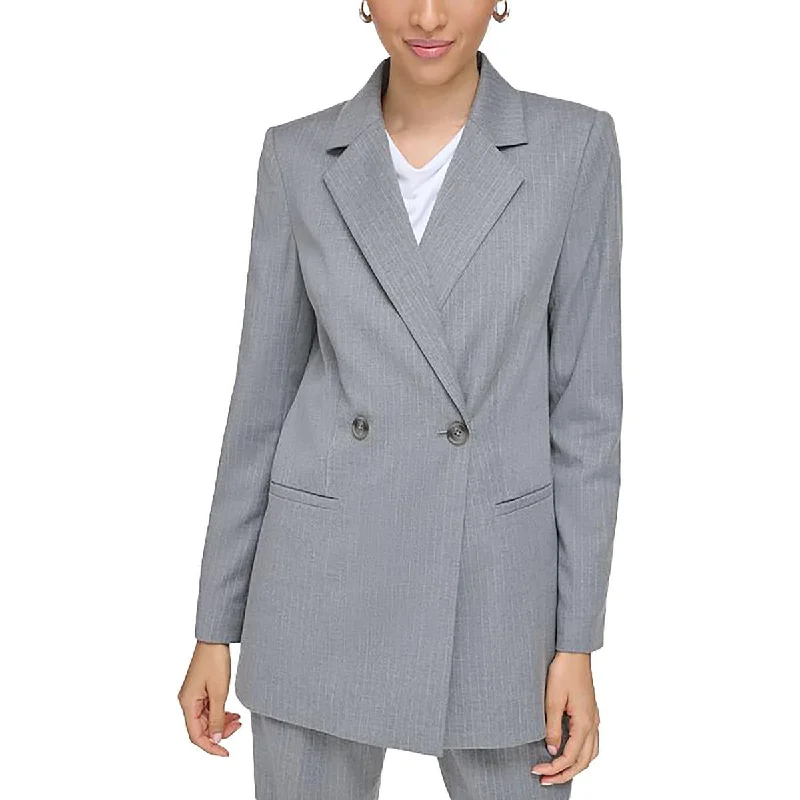 Womens Striped Shoulder Pads Double-Breasted Blazer Tweed Blazer Outfit