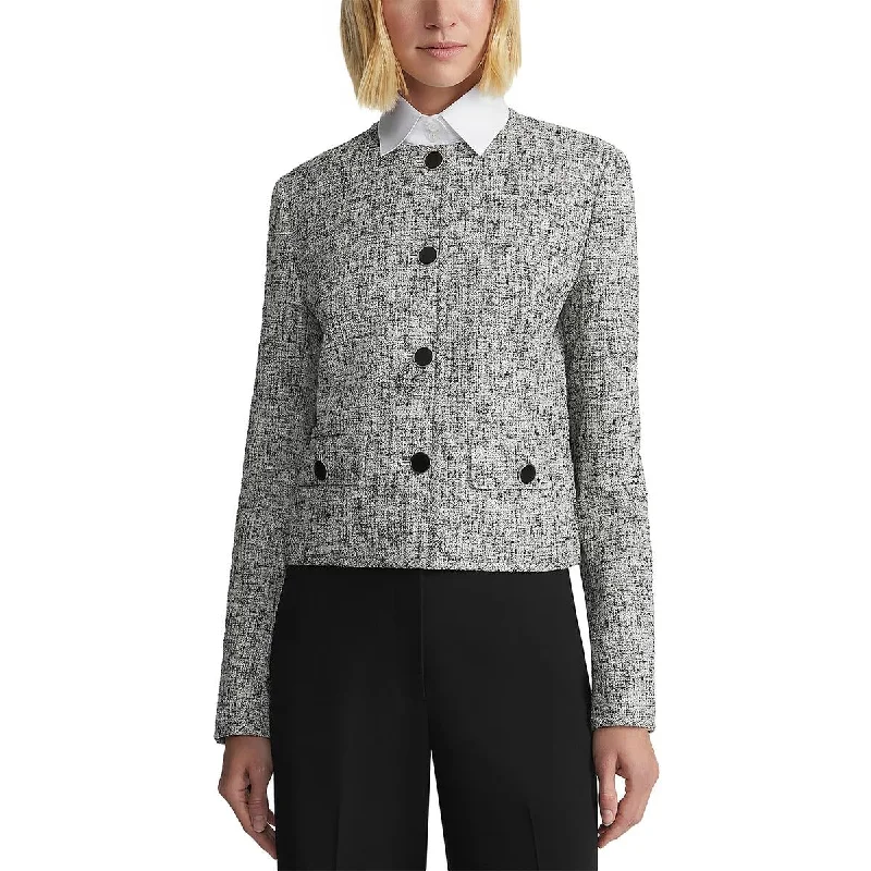 Womens Textured Office Collarless Blazer Checked Blazer for Women