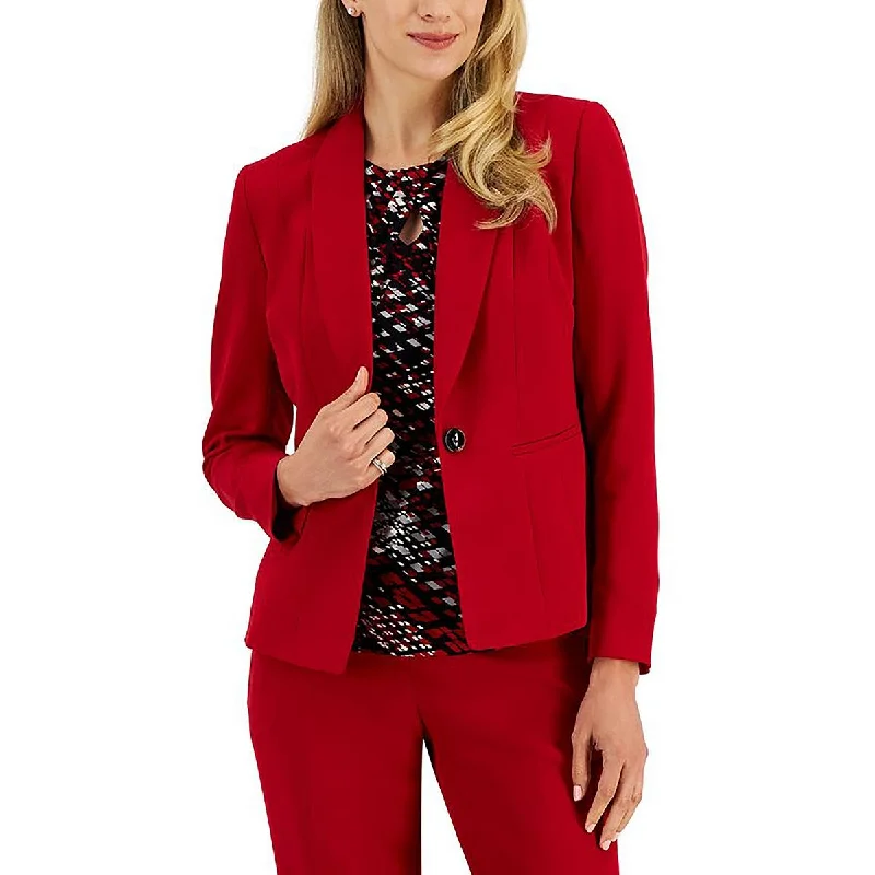 Petites Womens Crepe Stretch One-Button Blazer Double Button Blazer