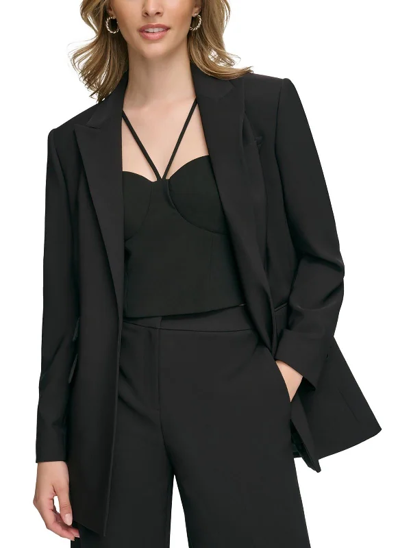 Womens Pocket` Business Open-Front Blazer Single Button Blazer