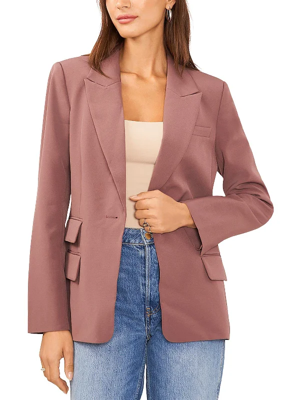 Womens Crepe One-Button Blazer Faux Leather Blazer