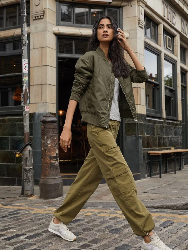 Tegan Recycled Bomber | Khaki Women's cool weather jackets