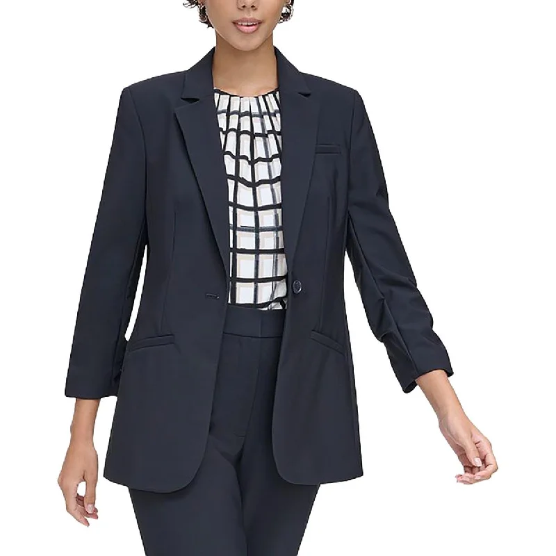 Womens Solid Business One-Button Blazer Elegant Tweed Blazer