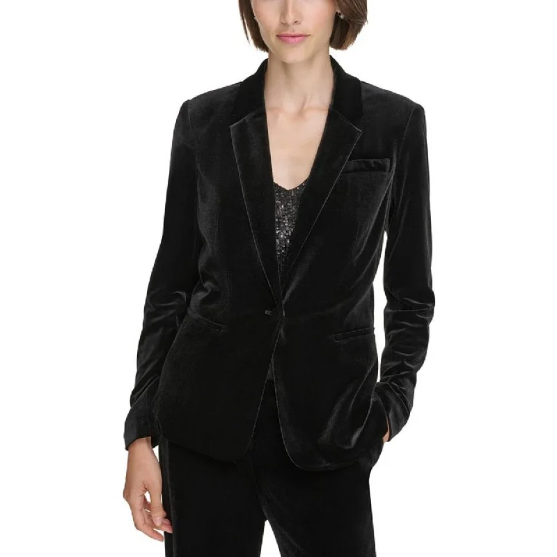 Petites Womens Velvet Business One-Button Blazer Relaxed Fit Blazer