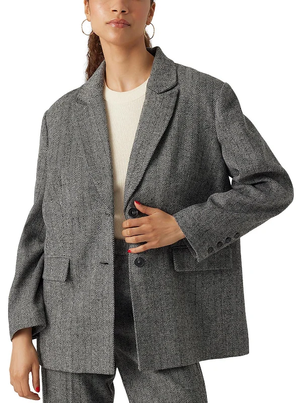 Lizzie Womens Herringbone Oversized Two-Button Blazer Blazers for Business Wear