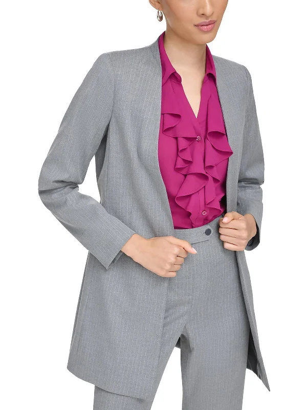 Petites Womens Pinstripe Suit Separate Open-Front Blazer Office Blazer Outfits