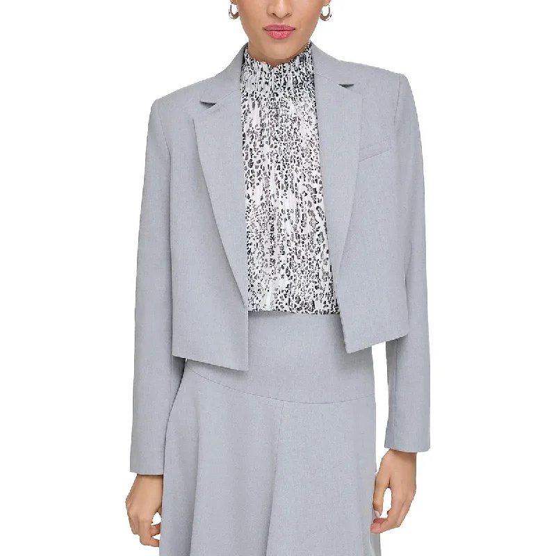 Womens Cropped Heathered Open-Front Blazer Structured Tweed Blazer