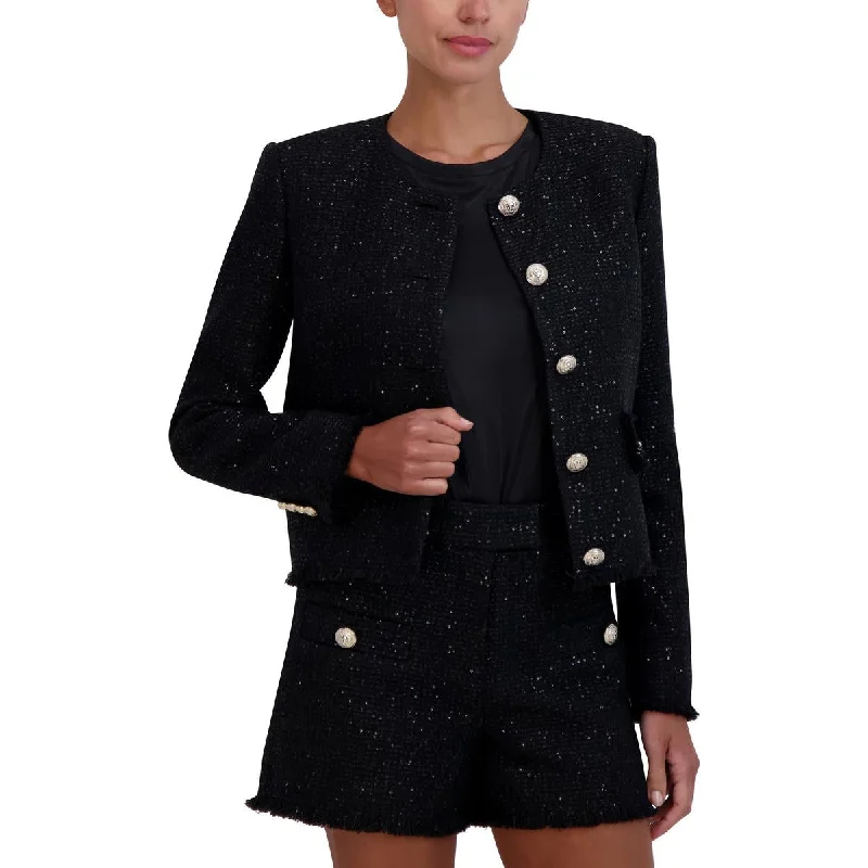 Womens Tweed Sequined Collarless Blazer Women’s Blazer Trend