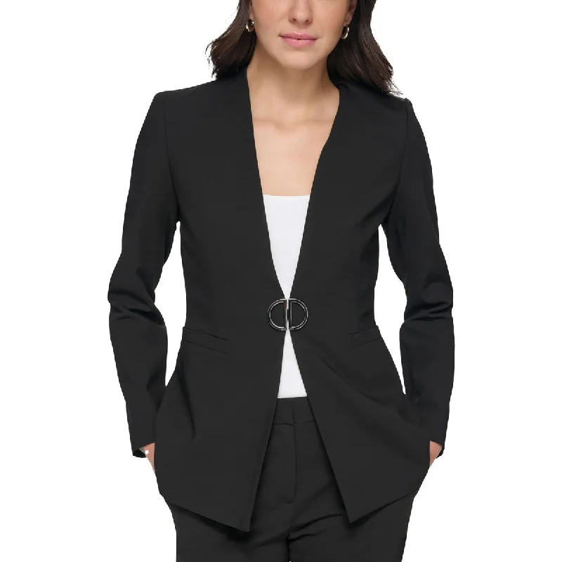 Petites Womens Suit Separate Work Wear Collarless Blazer Structured Blazer Jacket