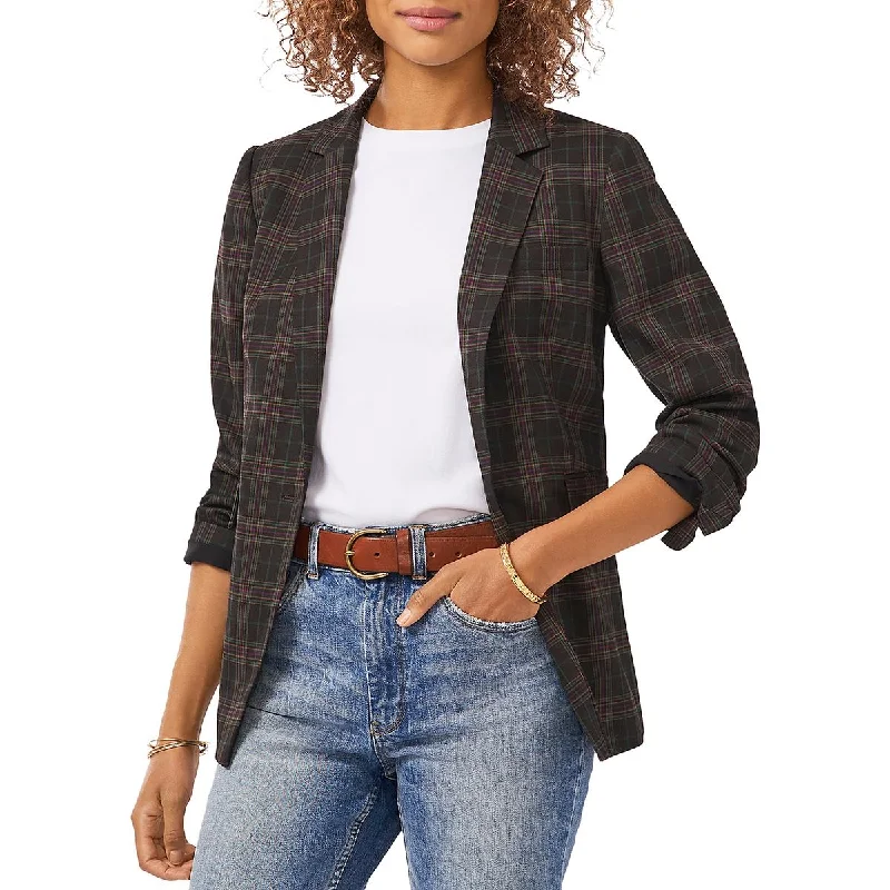 Womens Plaid Notch Collar One-Button Blazer Blazer with Lapel