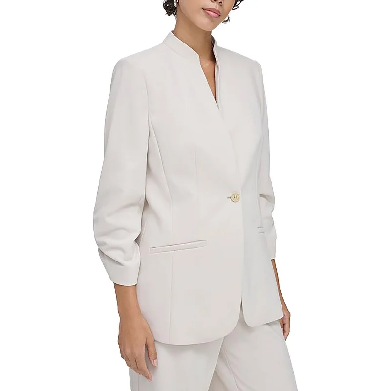 Petites Womens Ruched Business One-Button Blazer Fitted Blazer Look