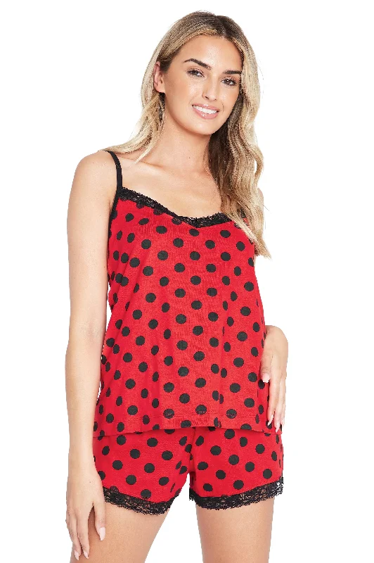 CityComfort Ladies Pyjamas, Women’s 2 Piece Nightwear, RED SPOTS Pjs Set Cozy winter pajama sets