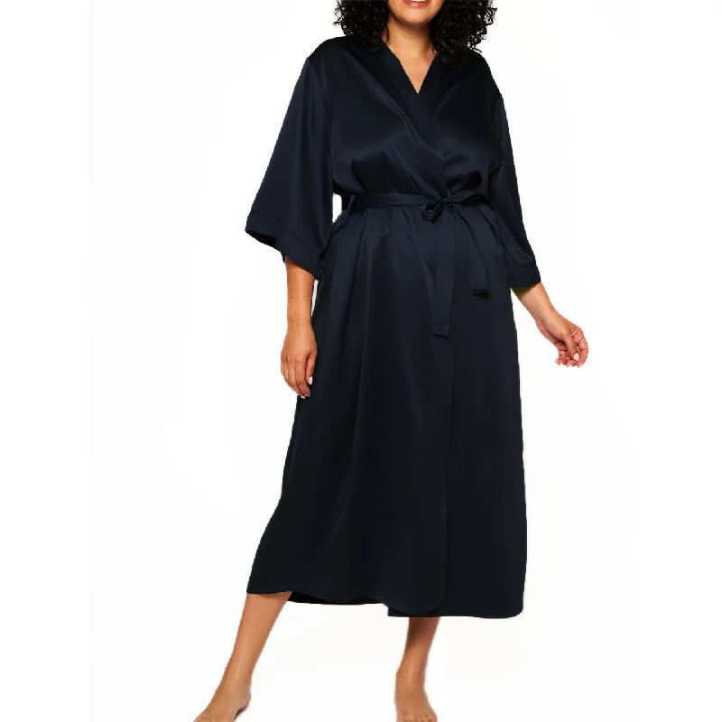 Jesse Satin 3/4 Sleeve Long Robe Plus Size Funny graphic pajama sets