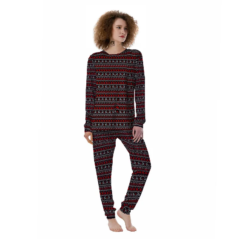 Knitted Geometric Xmas Print Pattern Women's Pajamas Funny graphic pajama sets