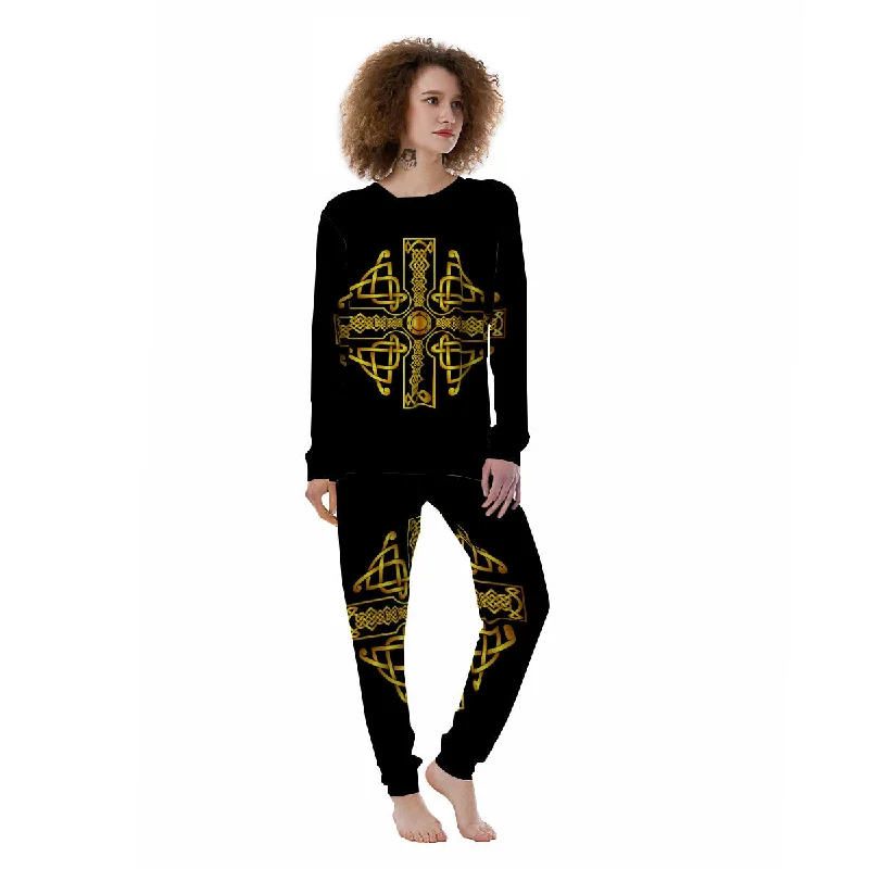 Knot Cross Gold Celtic Print Women's Pajamas Best-value pajama sets