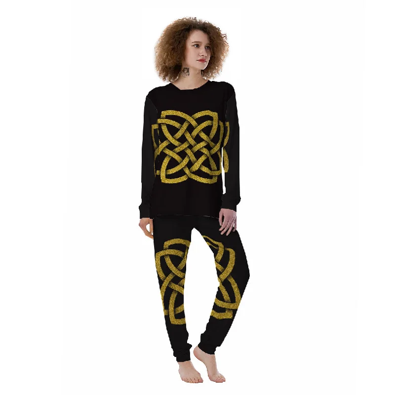 Knot Symbol Gold Celtic Print Women's Pajamas Shorts pajama sets