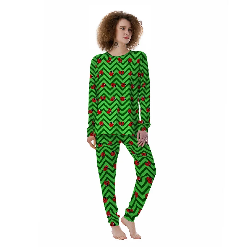 Ladybug Zigzag Green Pattern Women's Pajamas Cooling pajama sets