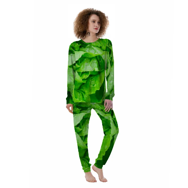 Lettuce Fresh Leaves Print Women's Pajamas Movie night pajama sets