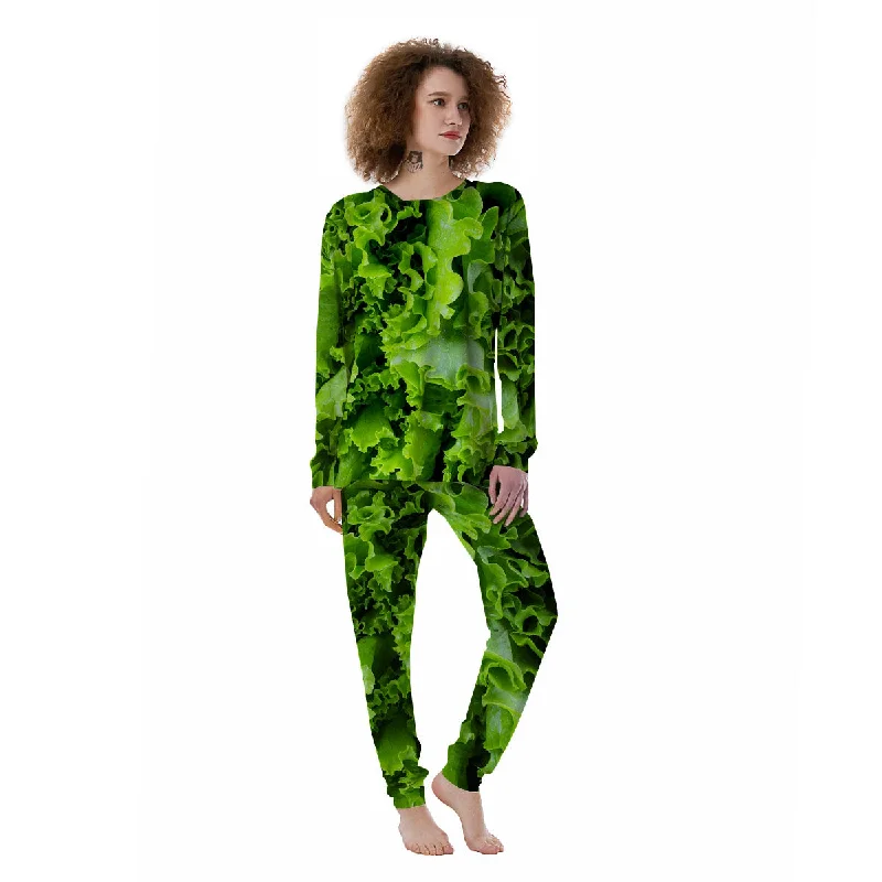 Lettuce Green Leaves Print Women's Pajamas Jogger pajama sets