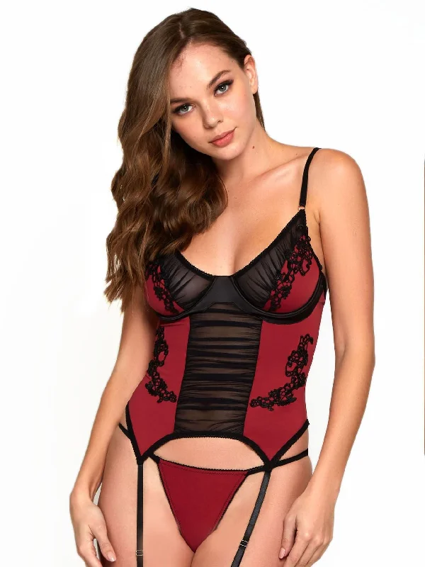 Lilith Ruched Mesh and Micro Bustier 2 Piece Set Button-up pajama sets