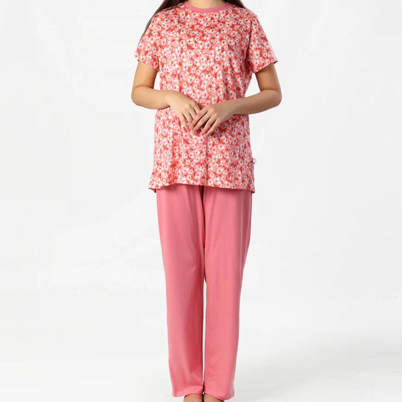 Shapewear 2 Pcs Cotton Printed TOP & PJ SET- Peach Velvet pajama sets