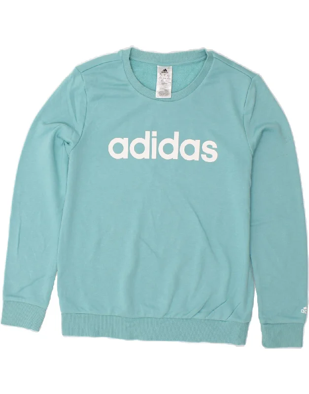 ADIDAS Womens Graphic Sweatshirt Jumper UK 12/14 Medium Blue Cotton Cropped sweaters