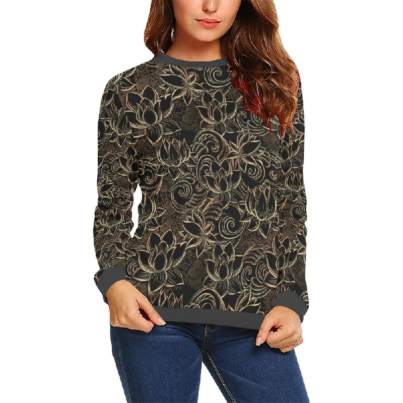 Golden Lotus Pattern Print Women's Sweatshirt Elegant sweaters