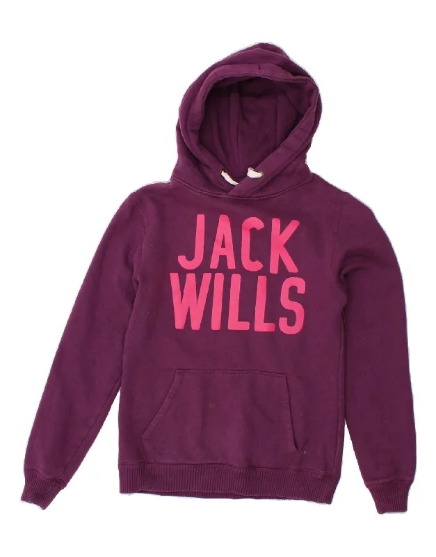 JACK WILLS Womens Graphic Hoodie Jumper UK 12 Medium  Purple Cotton Women's fashion sweaters sale