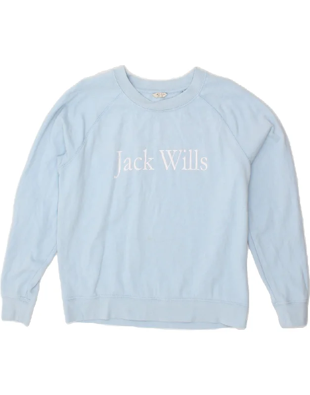 JACK WILLS Womens Oversized Graphic Sweatshirt Jumper UK 6 XS Blue Cotton Cropped sweaters