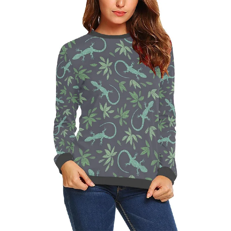 Lizard Leaf Pattern Print Women's Sweatshirt Chunky knit sweaters