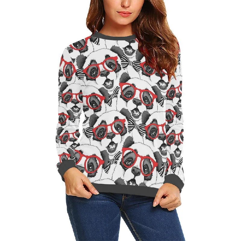 Panda Red Glasses Pattern Print Women's Sweatshirt High-end sweaters