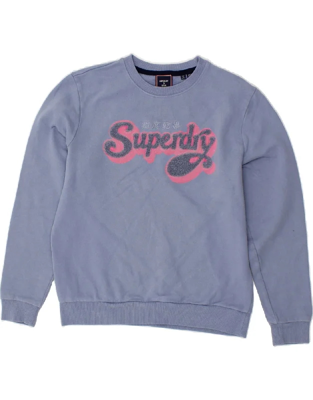 SUPERDRY Womens Oversized Graphic Sweatshirt Jumper UK 10 Small Blue Chunky knit sweaters