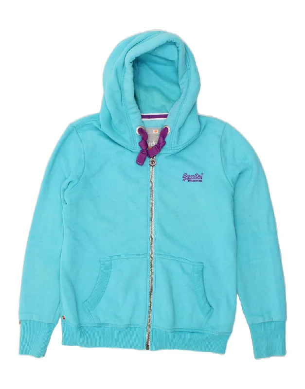 SUPERDRY Womens Zip Hoodie Sweater UK 18 XL Blue Cotton Wrinkle-resistant sweaters