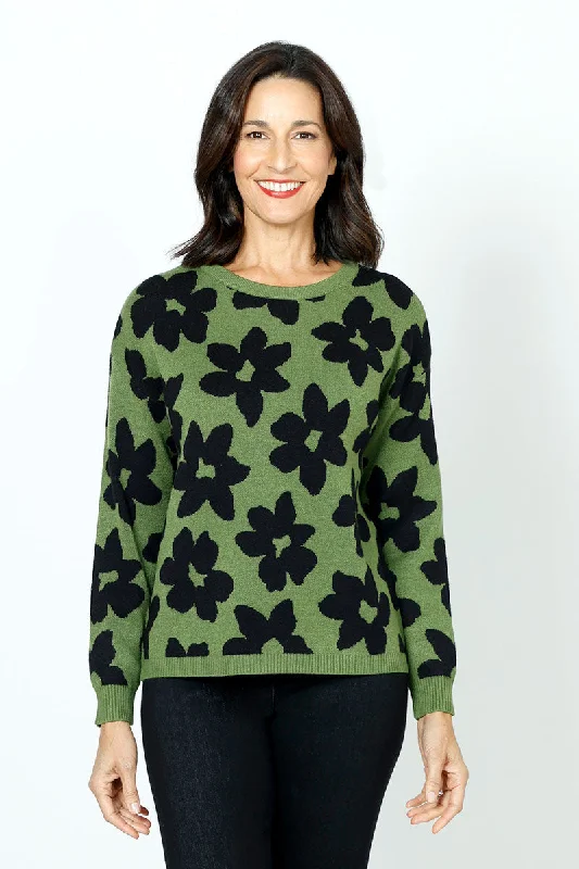 Ten Oh 8 Flower Stamped Crew Sweater Best sweaters for work