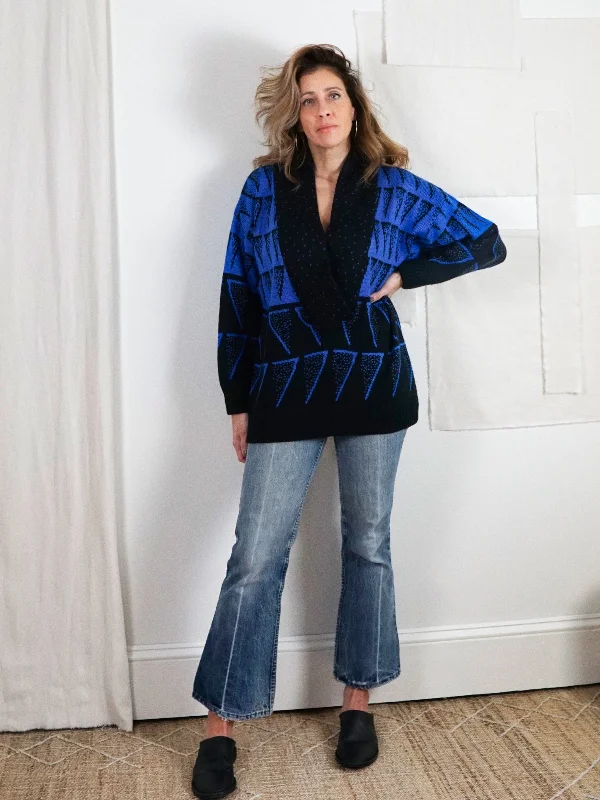 Vintage Abstract Cobalt Tunic Sweater Cashmere sweaters