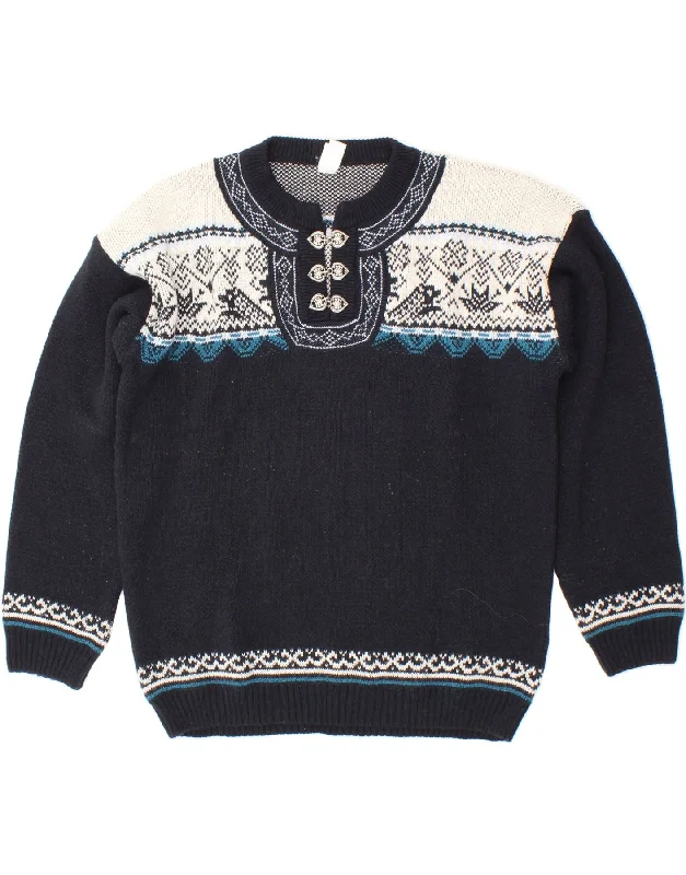 VINTAGE Womens Boat Neck Jumper Sweater UK 18/20 XL Navy Blue Fair Isle Boho-style sweaters