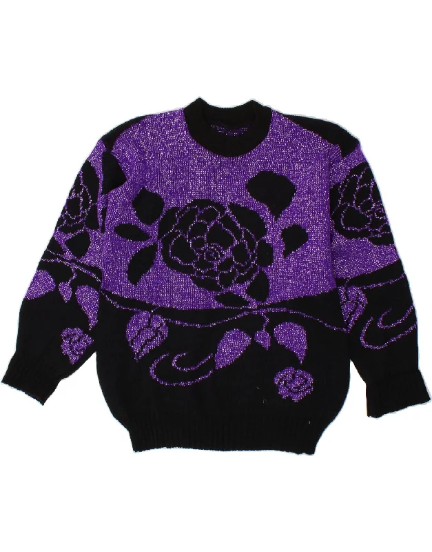 VINTAGE Womens Crew Neck Jumper Sweater UK 12 Medium Purple Floral Eco-friendly sweaters