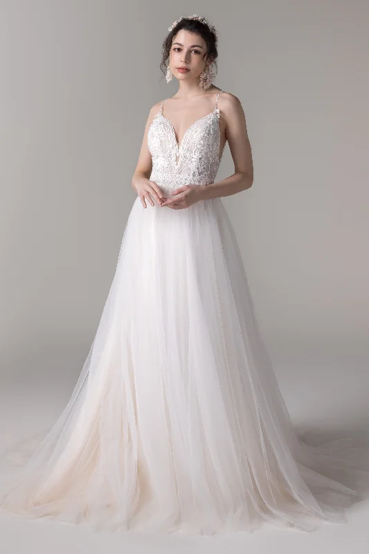 A-Line Court Train Lace Tulle Wedding Dress CW2785 Crystal Wedding Dress