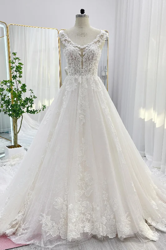 Ball Gown Cathedral Train Lace Tulle Wedding Dress CW3259 Satin Wedding Dress